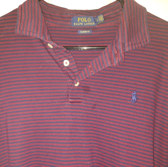 Men's Polo by Ralph Lauren polo, golf shirt size L deep red and navy stripes - Picture 3 of 4